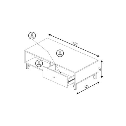 Mesa de centro SULA carvalho craft/preto