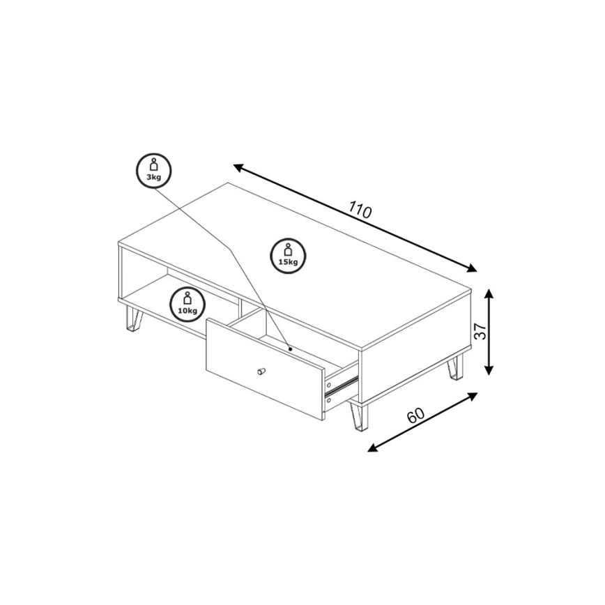 Mesa de centro SULA carvalho craft/preto