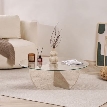 Mesa de centro VERE, Ø 90 cm, bege/transparente