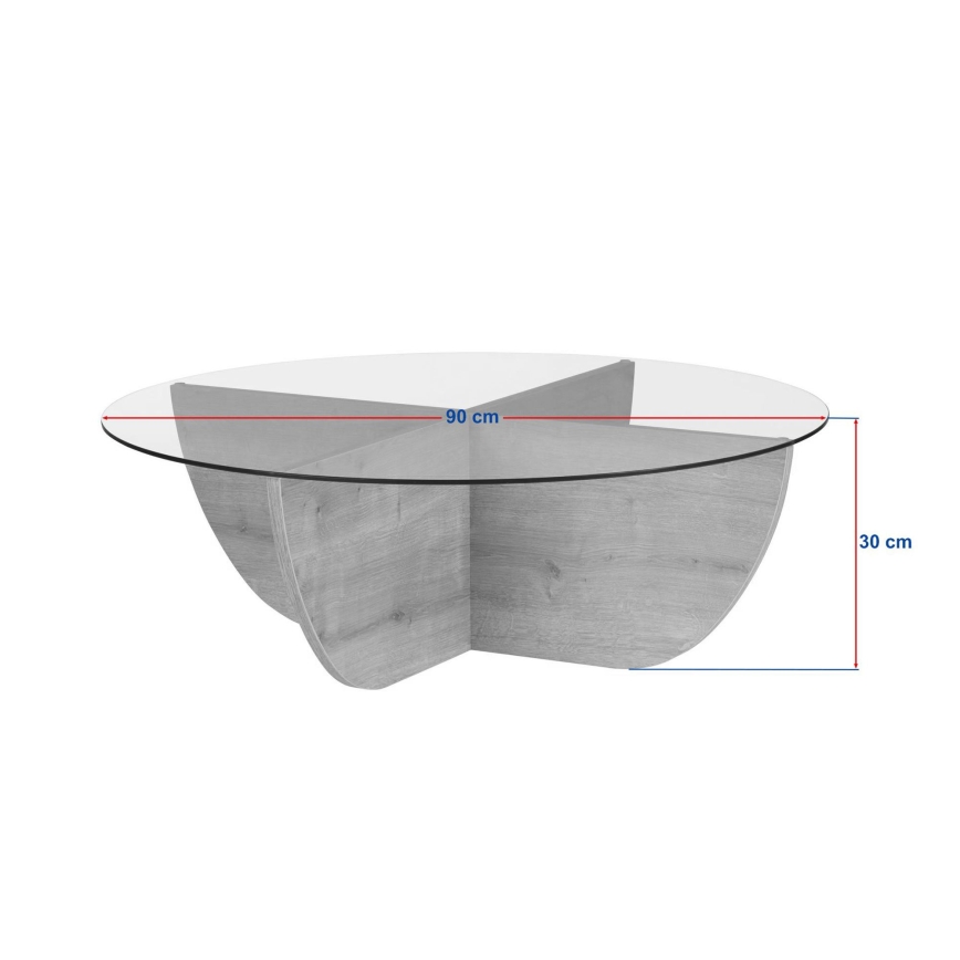 Mesa de centro VERE, Ø 90 cm, bege/transparente
