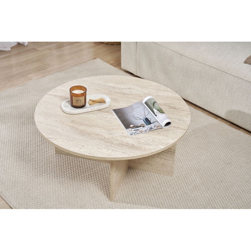 Mesa de centro VERUM, diâmetro 90 cm, travertino
