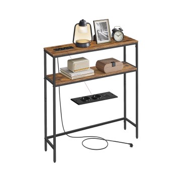 Mesa de consola com gavetas embutidas e portas USB LUVOR 80x20 cm castanho/preto