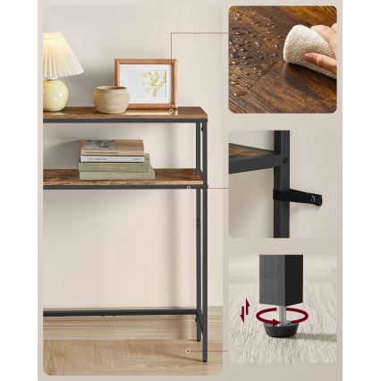 Mesa de consola com gavetas embutidas e portas USB LUVOR 80x20 cm castanho/preto