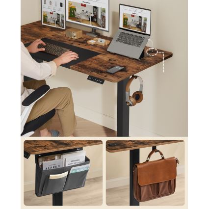 Mesa de escritório ajustável em altura SOLEA-X castanho/preto