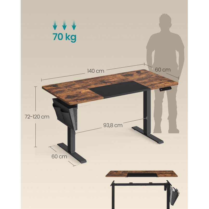 Mesa de escritório ajustável em altura SOLEA-X castanho/preto