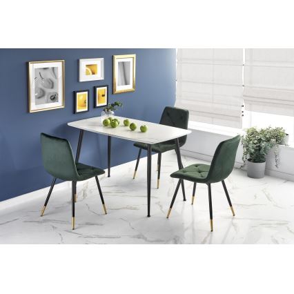 Mesa de jantar ALARA, acabamento mármore branco/preto