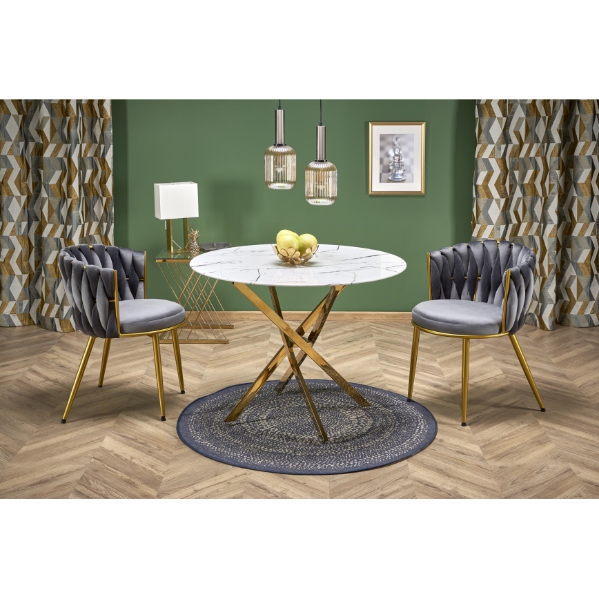 Mesa de jantar ESTEN 100 cm branca/dourada