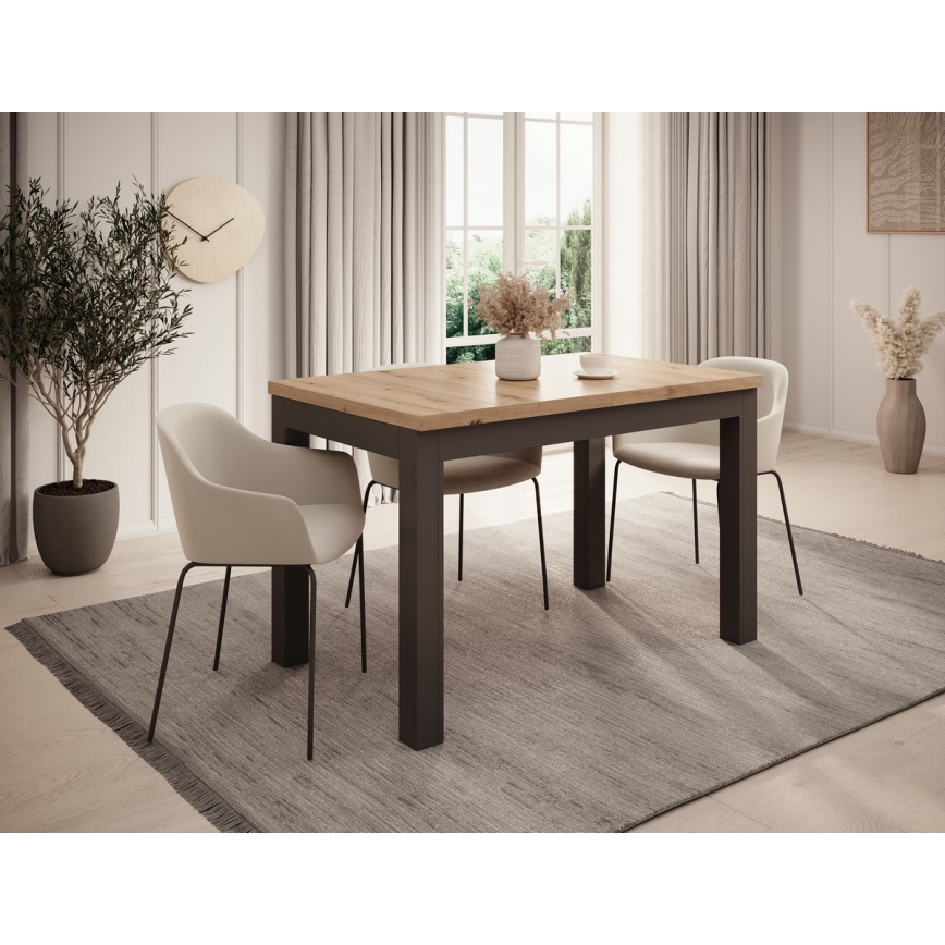 Mesa de jantar extensível DOO 120/160x75 cm carvalho artisan/preto