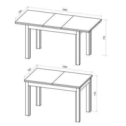 Mesa de jantar extensível DOO 120/160x75 cm carvalho artisan/preto