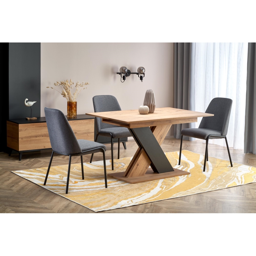 Mesa de jantar extensível DROM 130/175x85 cm carvalho Wotan/preto