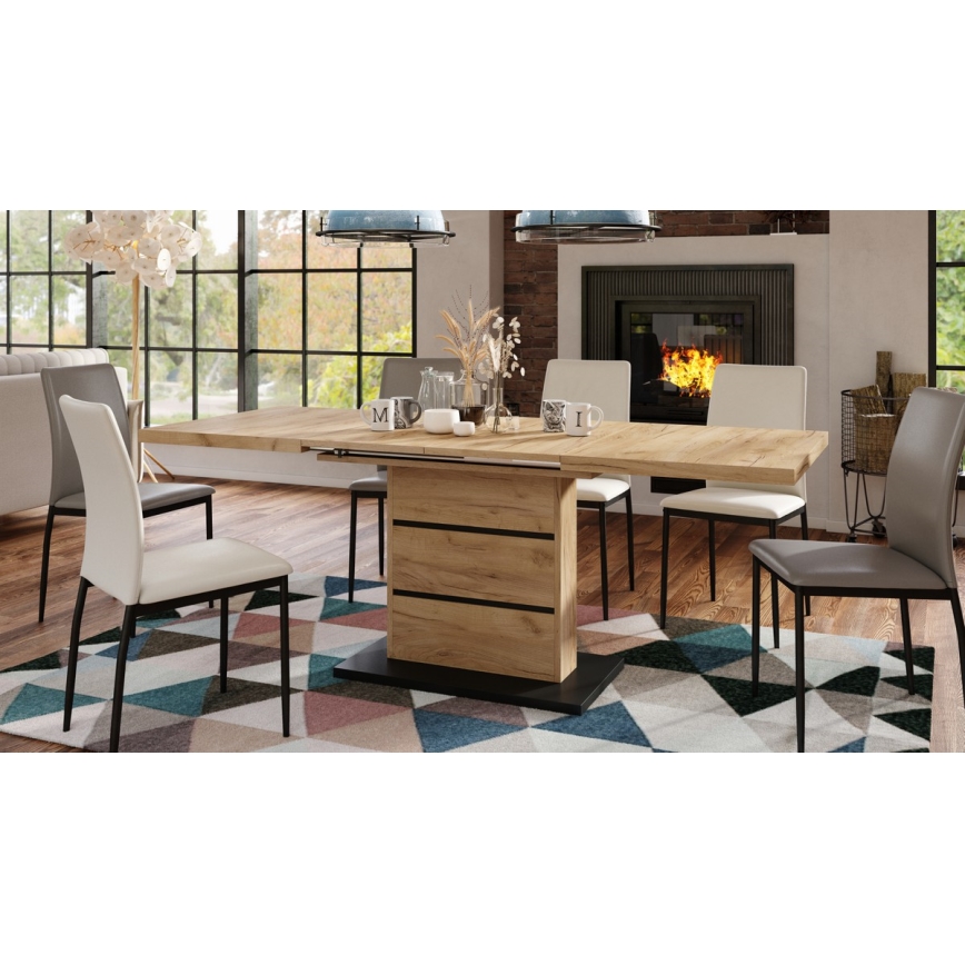 Mesa de jantar extensível PAOLO carvalho craft/preto