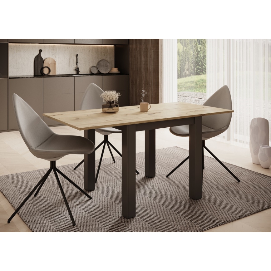 Mesa de jantar extensível ZARO 80/160x80 cm carvalho artisan/preto