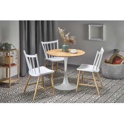 Mesa de jantar LUGI Ø 80 cm castanho/branco