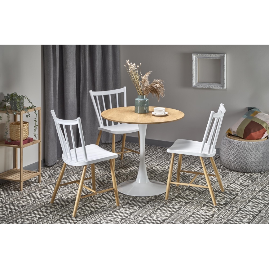 Mesa de jantar LUGI Ø 80 cm castanho/branco