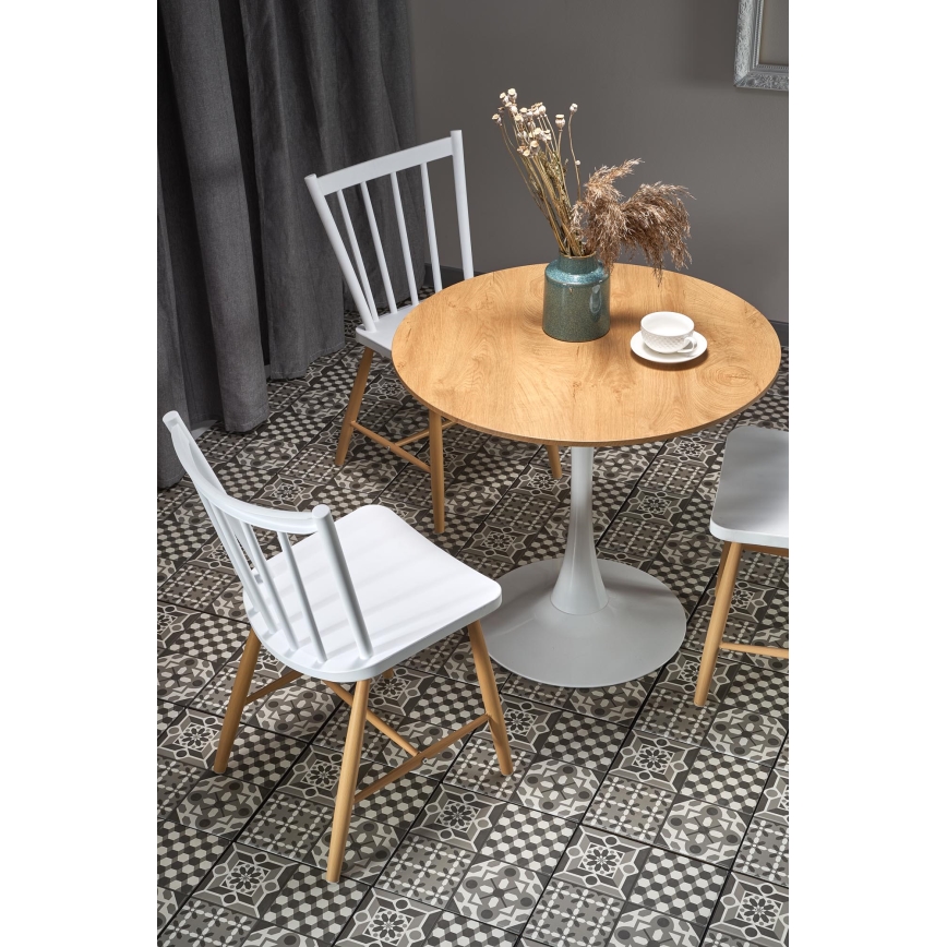 Mesa de jantar LUGI Ø 80 cm castanho/branco