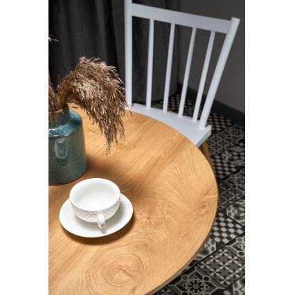 Mesa de jantar LUGI Ø 80 cm castanho/branco