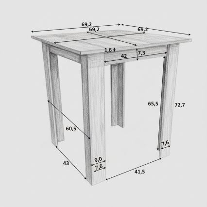 Mesa de jantar quadrado LEVI carvalho sonoma