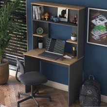 Mesa de trabalho com uma prateleira RANI 90x155,6 cm antracite/castanho