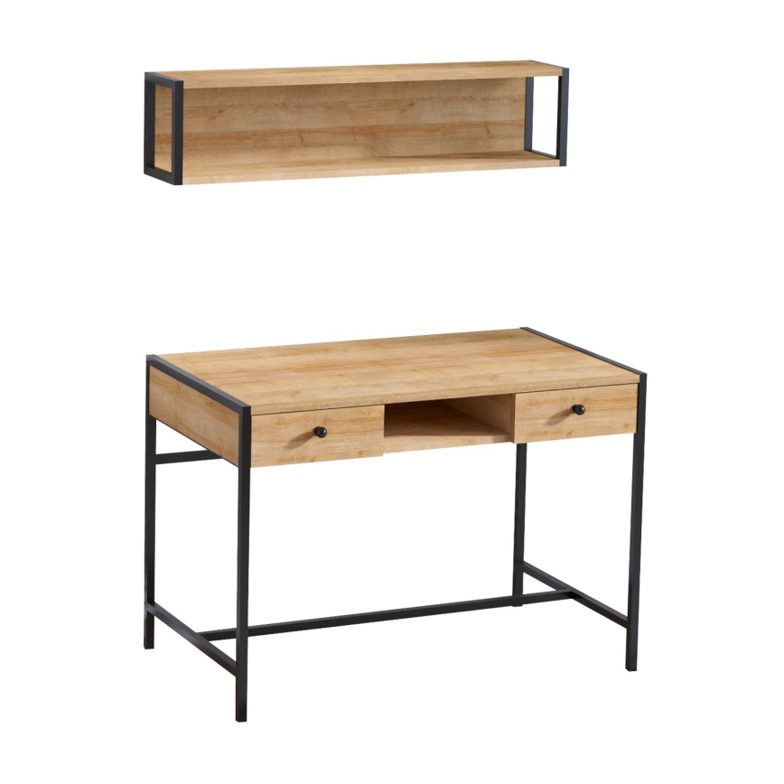 Mesa de trabalho PENA 72x100 cm + prateleira de parede 24x100 cm castanho/preto