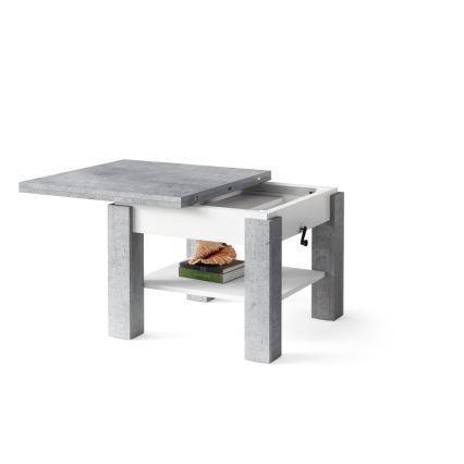 Mesa extensível de centro/jantar com tampo elevatório CALEB cinzento betão/branco