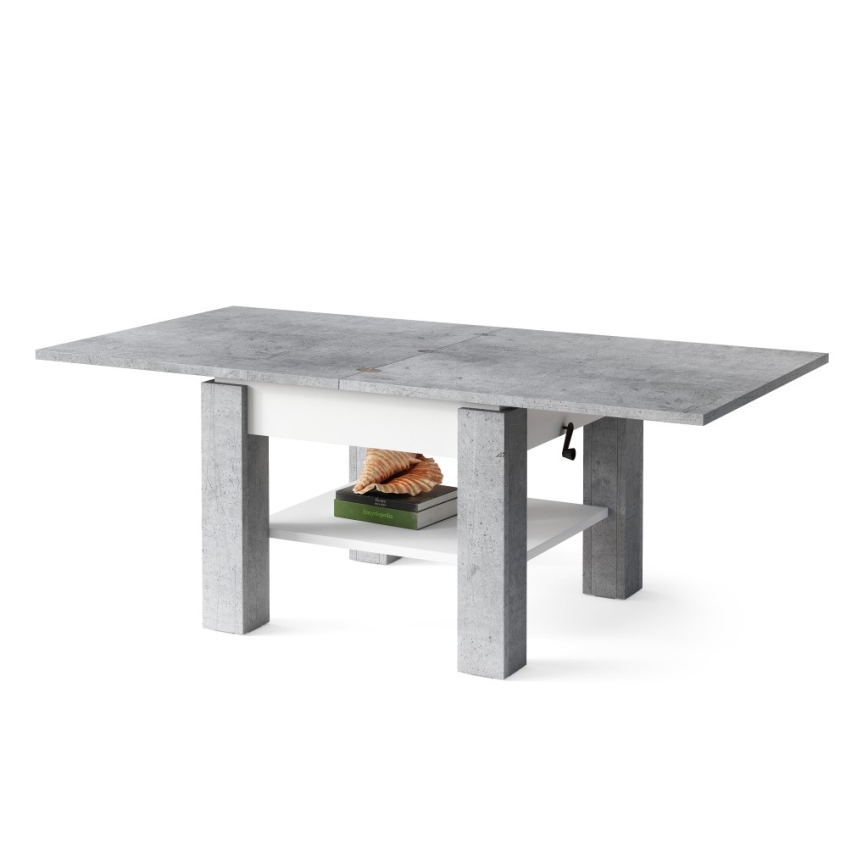 Mesa extensível de centro/jantar com tampo elevatório CALEB cinzento betão/branco