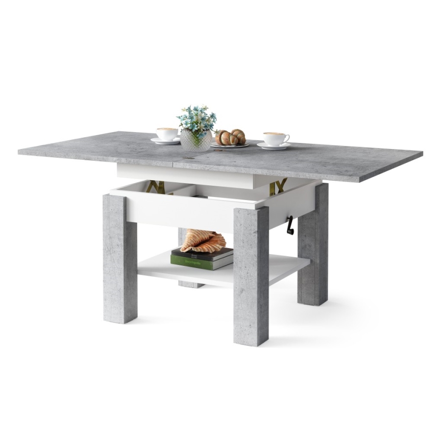 Mesa extensível de centro/jantar com tampo elevatório CALEB cinzento betão/branco