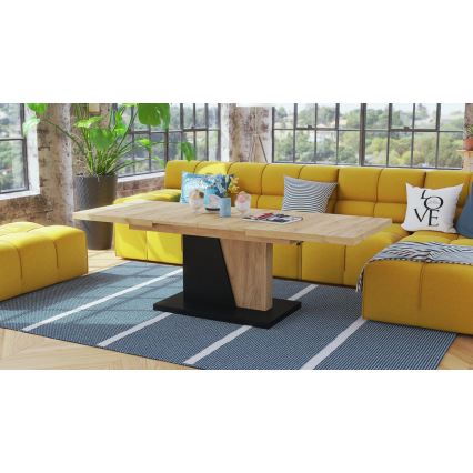 Mesa extensível de centro/jantar com tampo elevatório NINO carvalho craft/preto