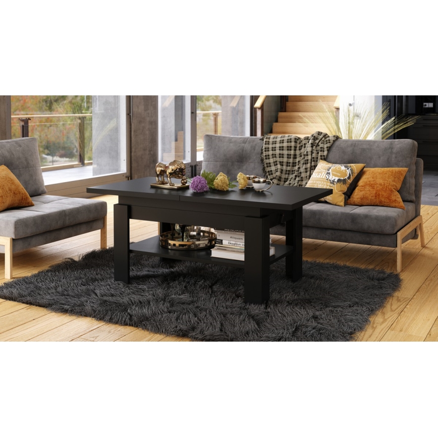 Mesa extensível de centro/jantar com tampo elevatório ROY preta