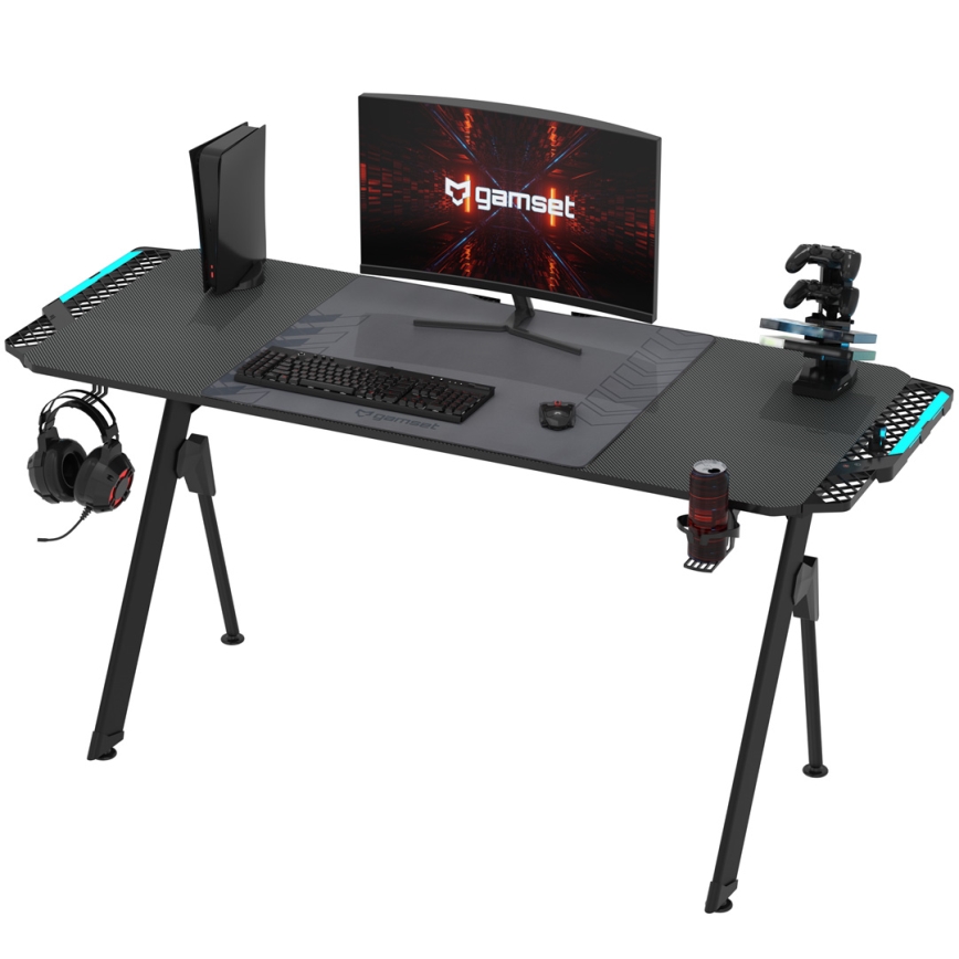Mesa gaming FALCON com LED RGB retroiluminação 156x60 cm preto