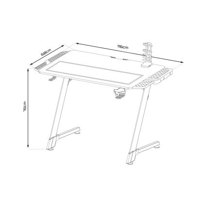 Mesa gaming SNAKE com LED RGB retroiluminação 100x60 cm preto