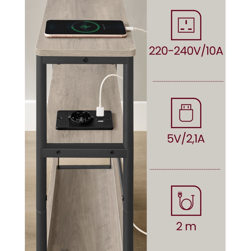 Mesa lateral com tomada integrada e portas USB ROD castanha/preta
