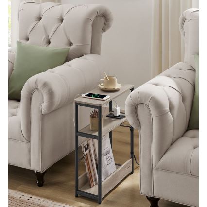 Mesa lateral com tomada integrada e portas USB ROD castanha/preta