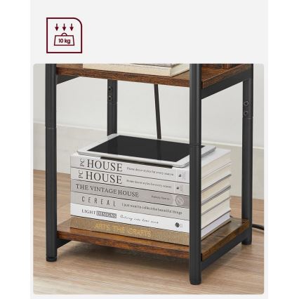 Mesa lateral com tomadas integradas e portas USB ROD castanho/preto