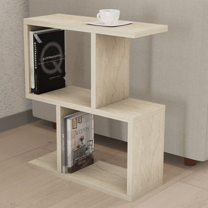 Mesa lateral CROS 45x17 cm, acabamento em mármore/bege