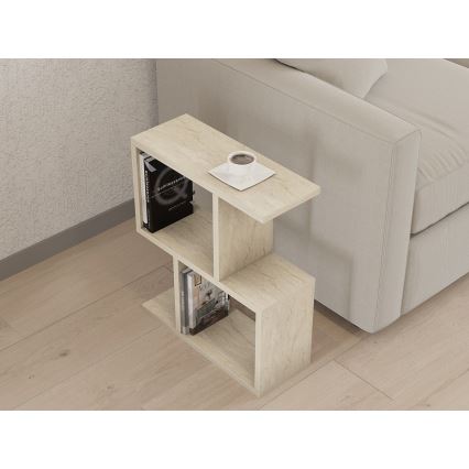 Mesa lateral CROS 45x17 cm, acabamento em mármore/bege