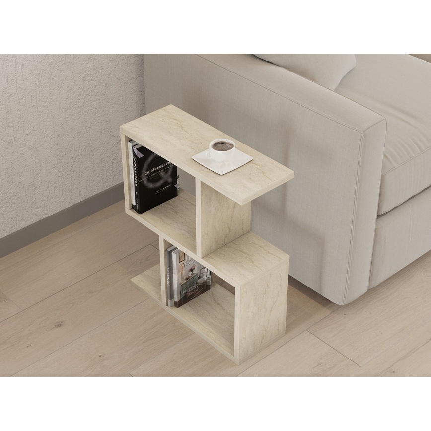 Mesa lateral CROS 45x17 cm, acabamento em mármore/bege