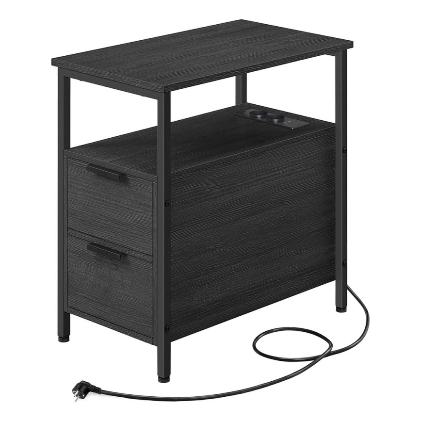 Mesa lateral ROD preta com tomadas embutidas e portas USB