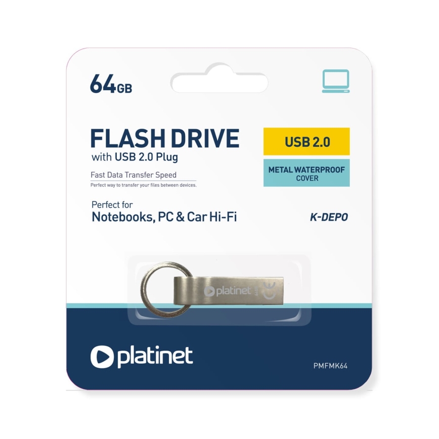 Metal à prova de água Flash Disk USB 64GB cromado mate