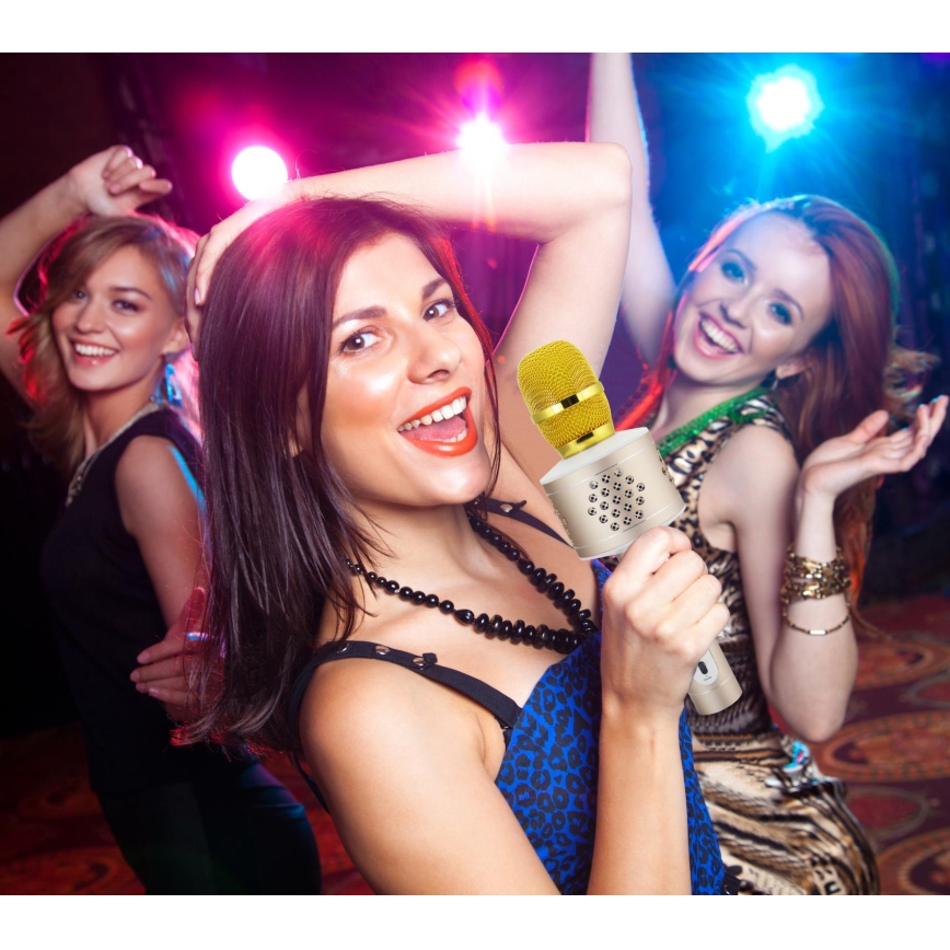 Microfone de karaoke 6W/5V 1500 mAh Bluetooth dourado