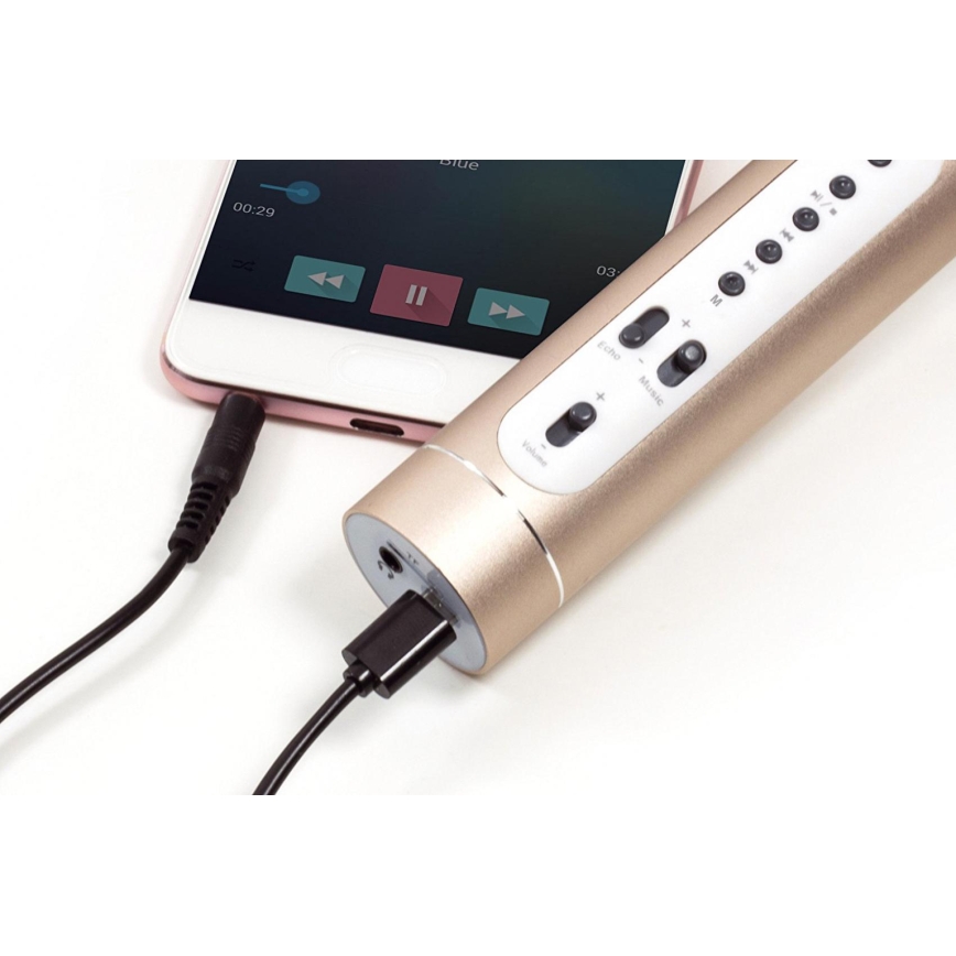 Microfone de karaoke 6W/5V 1500 mAh Bluetooth dourado