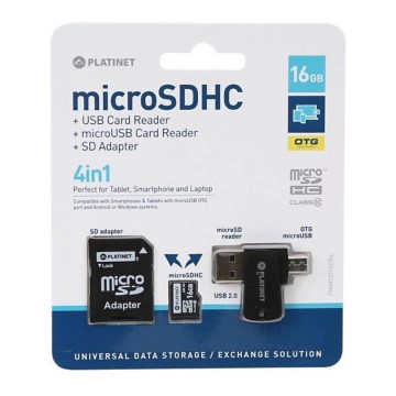MicroSDHC 4 em 1 16GB + adaptador SD + leitor MicroSD + adaptador OTG