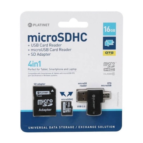 MicroSDHC 4 em 1 16GB + adaptador SD + leitor MicroSD + adaptador OTG