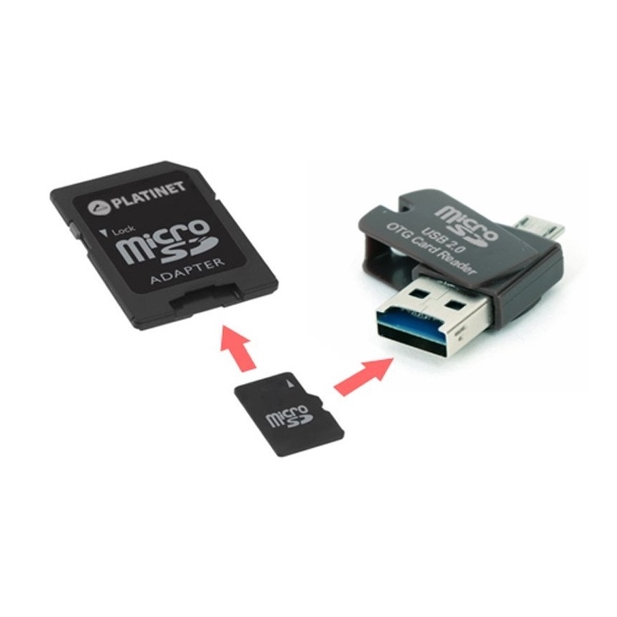 MicroSDHC 4 em 1 16GB + adaptador SD + leitor MicroSD + adaptador OTG