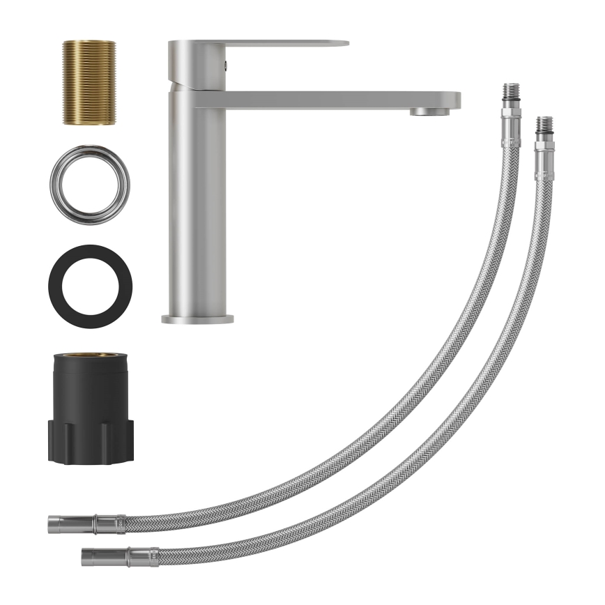 Misturador para lavatório TARNBY 17,3 cm, aço inoxidável escovado