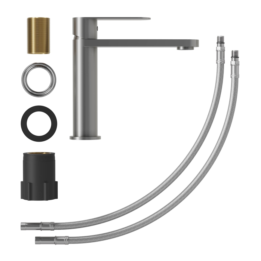 Misturador para lavatório TARNBY 17,3 cm, cinzento com acabamento em pó