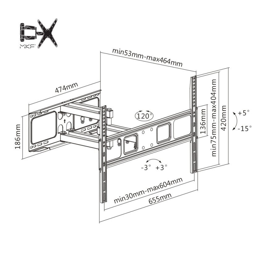 MK FLORIA MKF-17DP641 - Suporte de parede para TV com articulação 80 preto