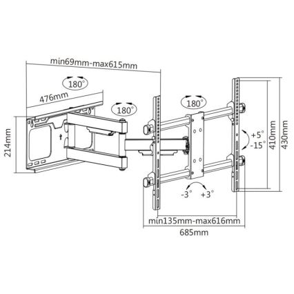 MK FLORIA MKF-20DP646 - Suporte de parede para TV com articulação 80 preto
