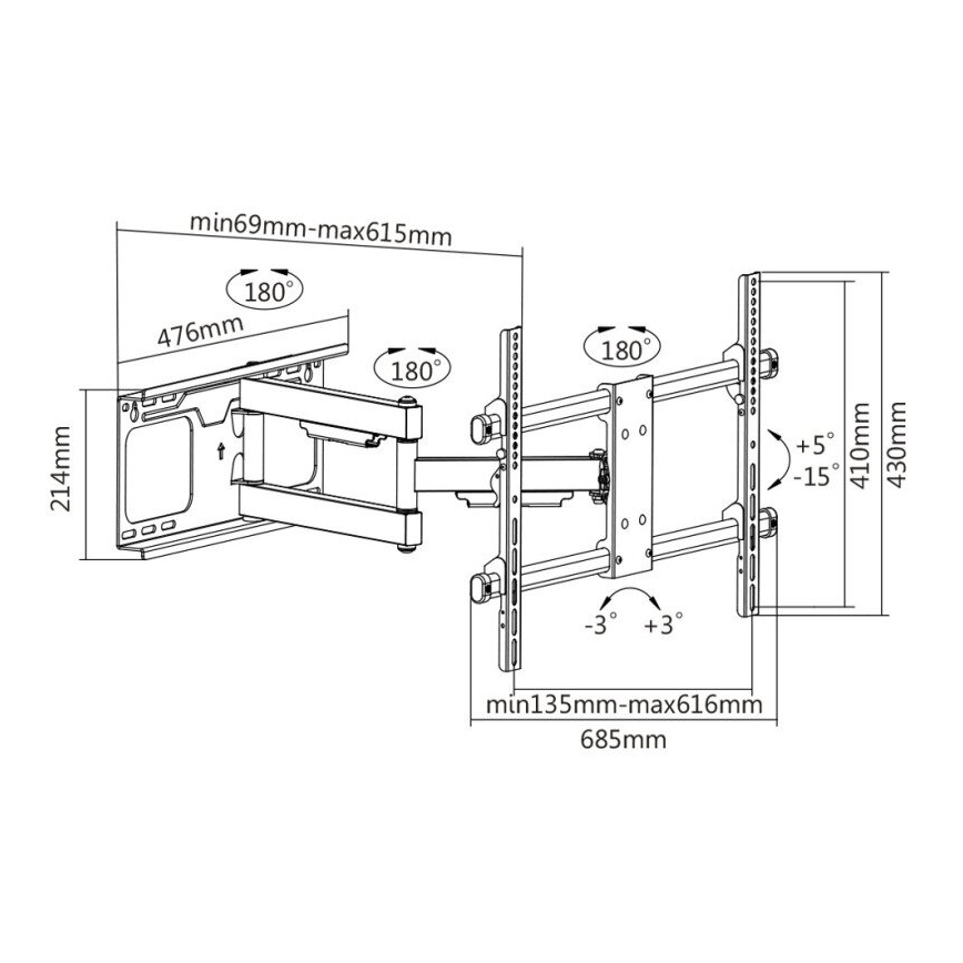 MK FLORIA MKF-20DP646 - Suporte de parede para TV com articulação 80 preto