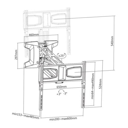 MK FLORIA MKF-21DM647 - Suporte de parede articulado para TV de 70 preto + comando remoto
