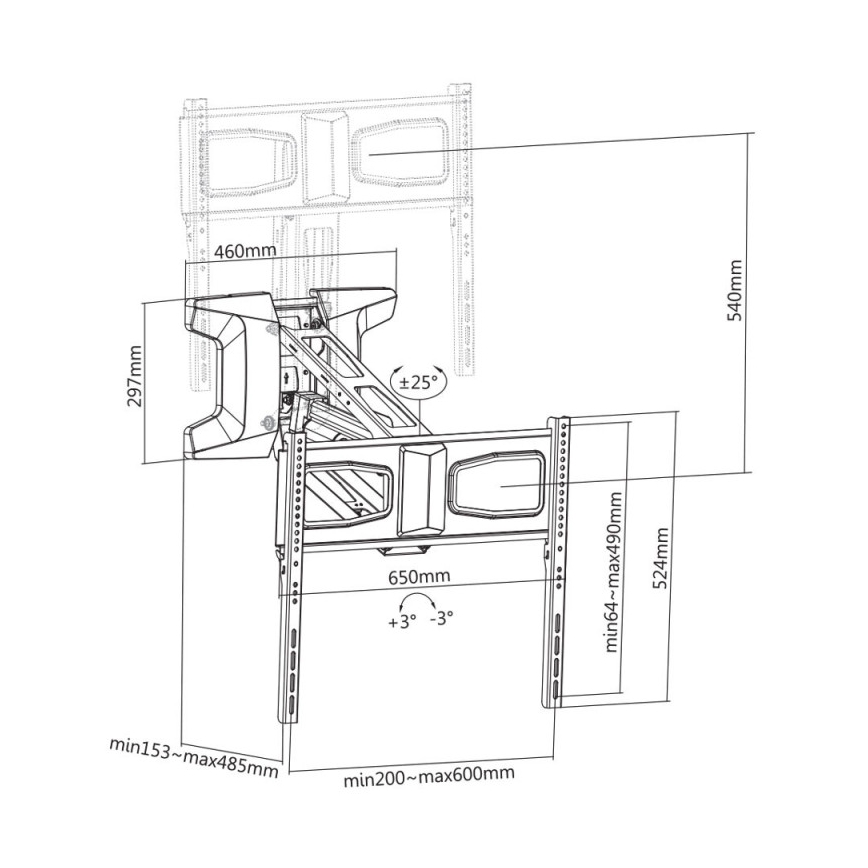 MK FLORIA MKF-21DM647 - Suporte de parede articulado para TV de 70 preto + comando remoto